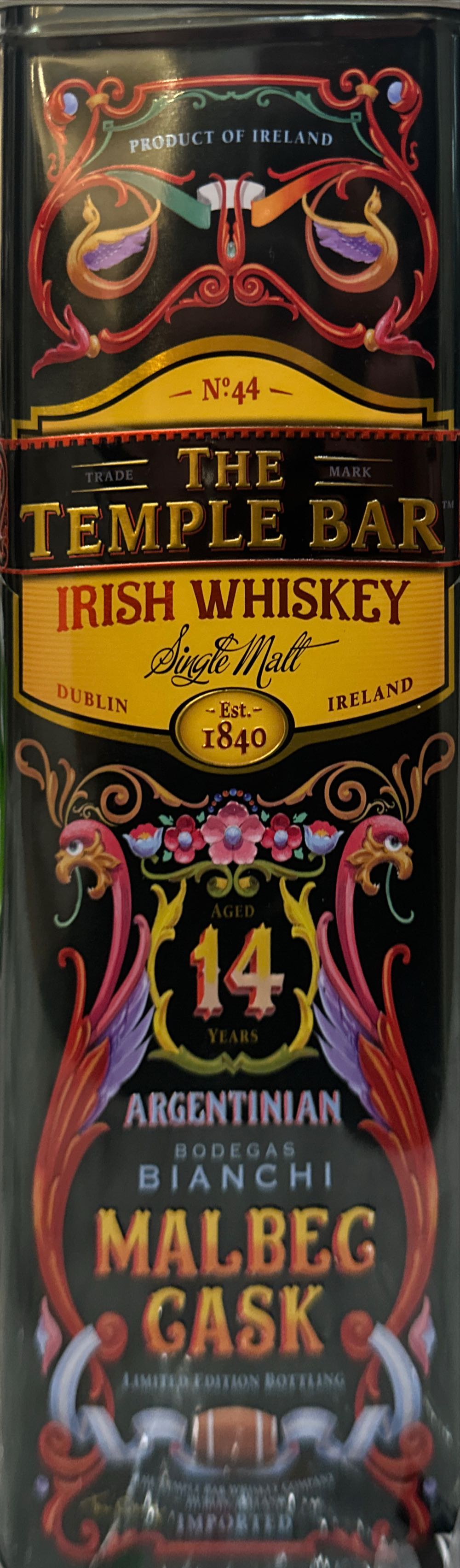 The Temple Bar Ratings And Reviews 14 Old Year Single Malt  Malbec Cask - The Temple Bar alcohol collectible [Barcode 5391531620139] - Main Image 2
