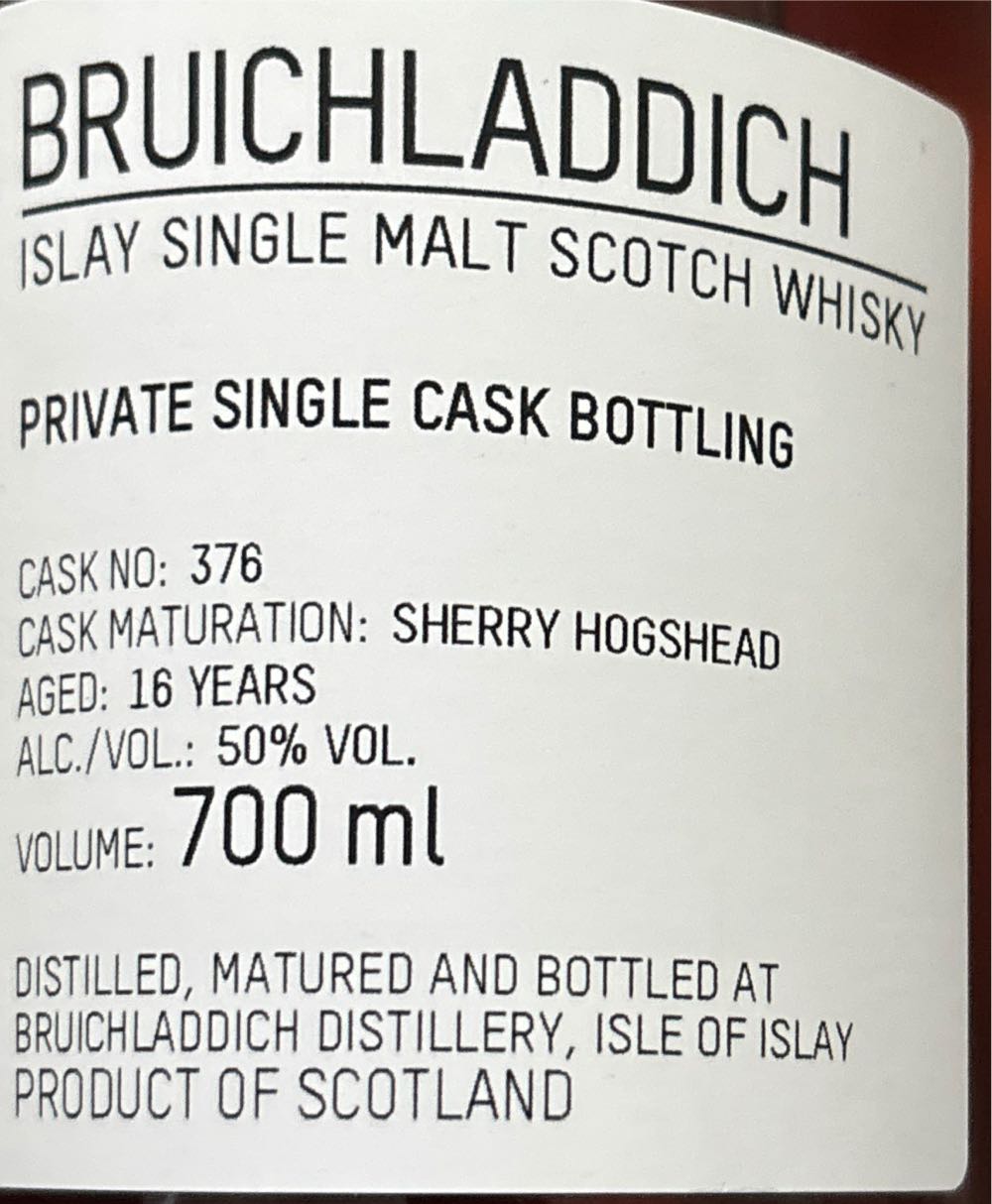 Erin’s Cask 16yr Old Sherry Hogshead - Bruichladdich Distillery alcohol collectible - Main Image 2