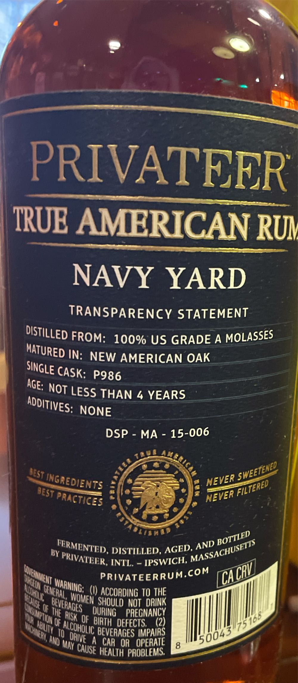 Privateer Navy Yard - Privateer International (750 mL) alcohol collectible [Barcode 850043751687] - Main Image 2