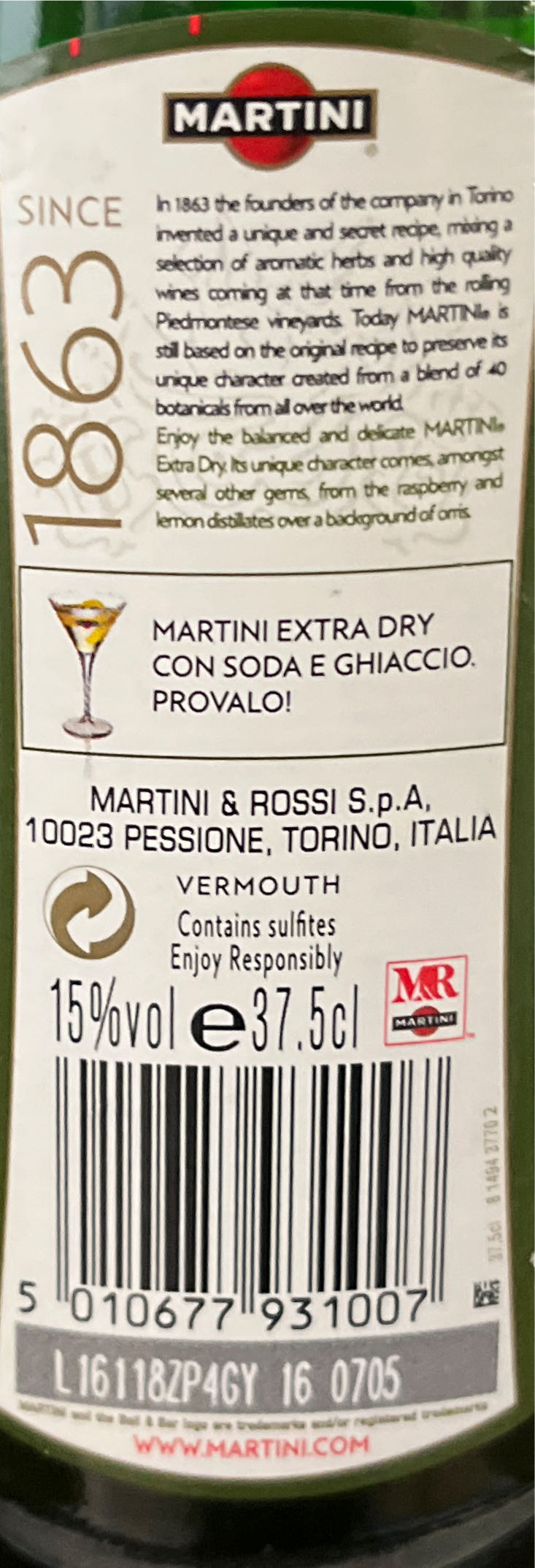 Martini - Martini & Rossi (375 mL) alcohol collectible [Barcode 5010677931007] - Main Image 2