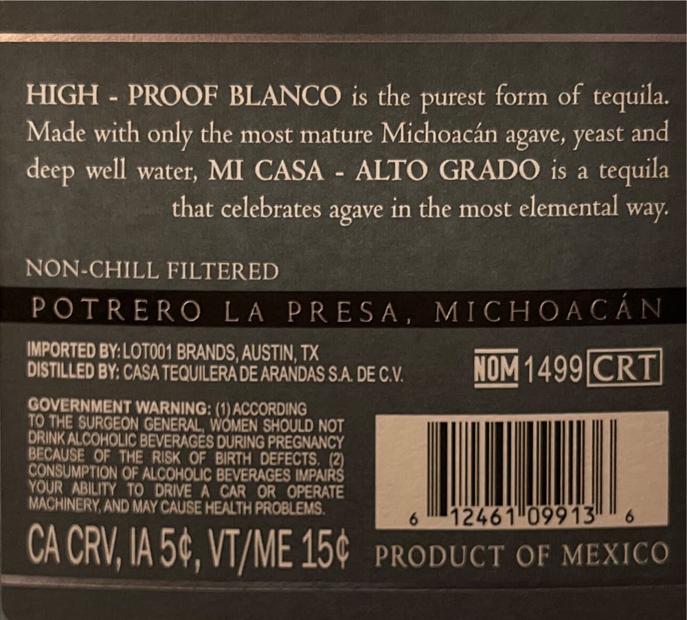 Mi Casa Alto Grado - Mi Casa (750 mL) alcohol collectible [Barcode 612461099136] - Main Image 3