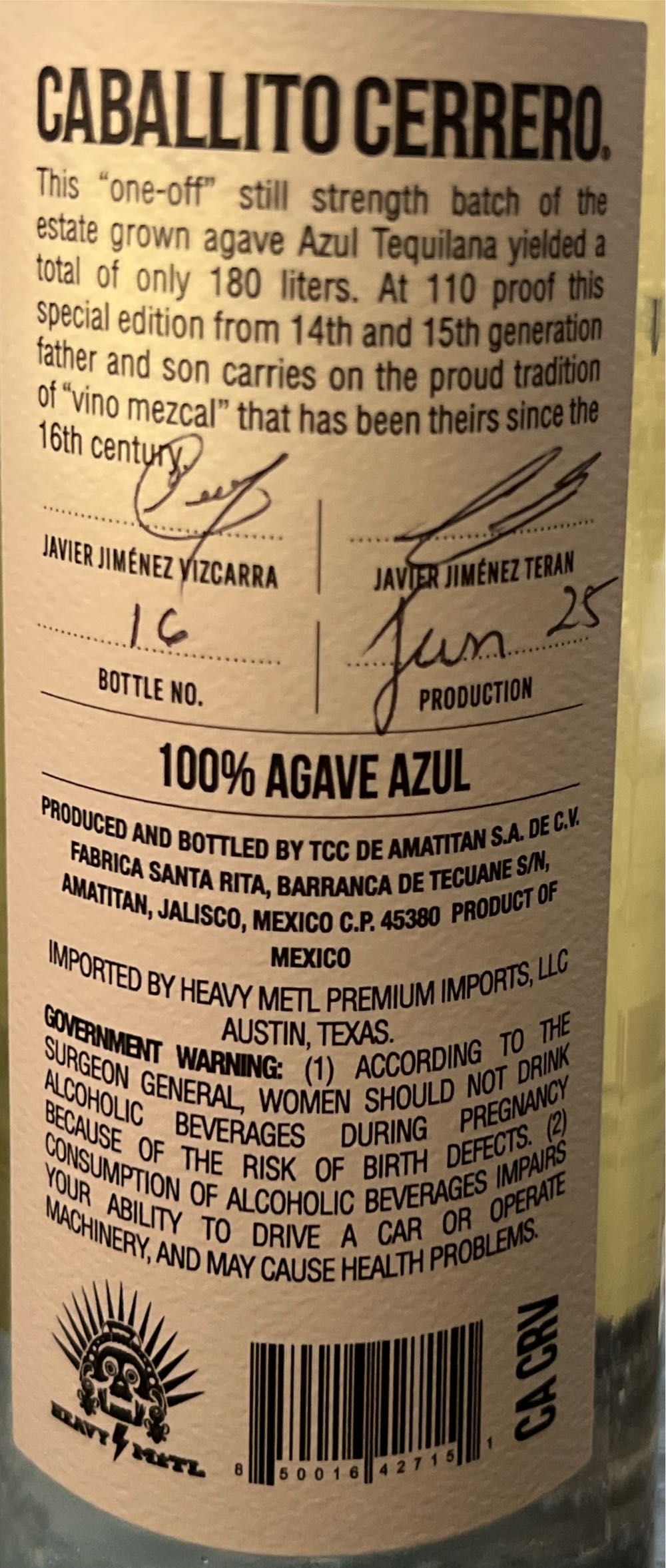 Caballito Cerrero Unicorn Azul Blanco - Caballito Cerrero (750 mL) alcohol collectible [Barcode 850016427151] - Main Image 2