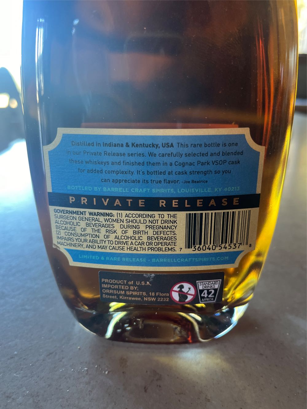 Barrell Whiskey Cognac - Barrel Craft Spirits (750 mL) alcohol collectible [Barcode 736040545378] - Main Image 3