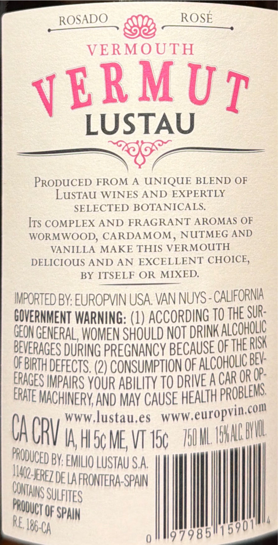Emilio Lustau Vermut Rose Vermouth 750ml Wine  alcohol collectible [Barcode 097985159014] - Main Image 2