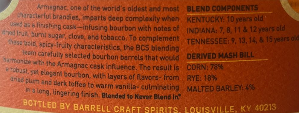 Barrell Bourbon Armagnac cask finish  alcohol collectible [Barcode 850053456503] - Main Image 3