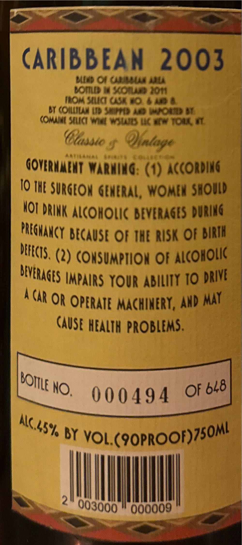 Caribbean 2003 - Samaroli (750 mL) alcohol collectible - Main Image 2