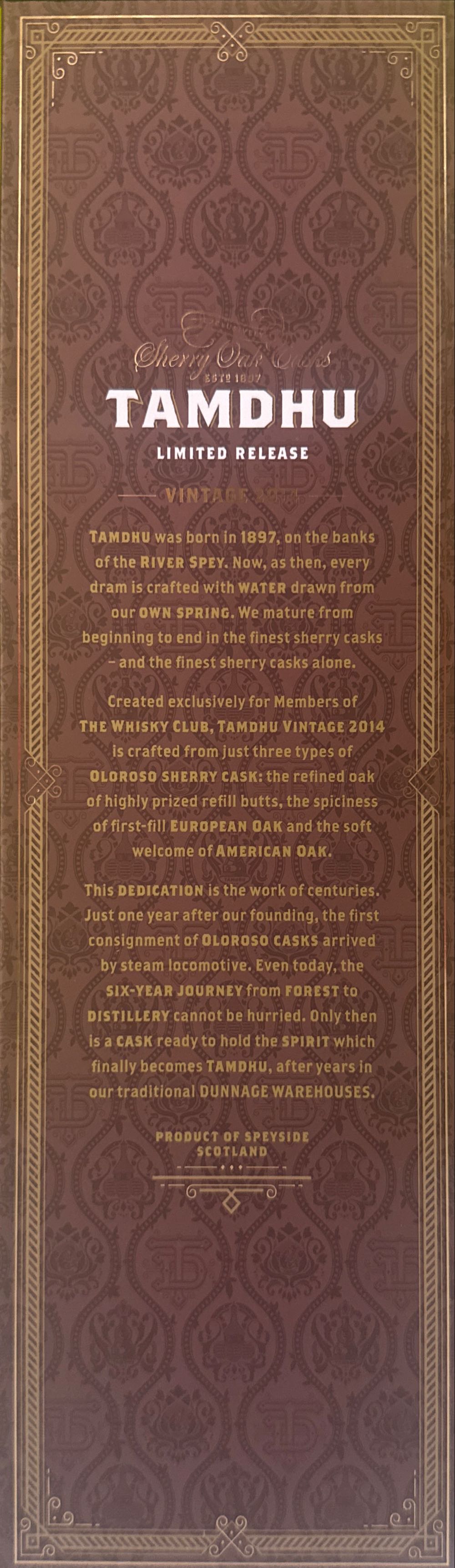 Tamdhu 2014 Vintage Oloroso Whisky - Tamdhu Distillery (700 mL) alcohol collectible [Barcode 5010852056969] - Main Image 3