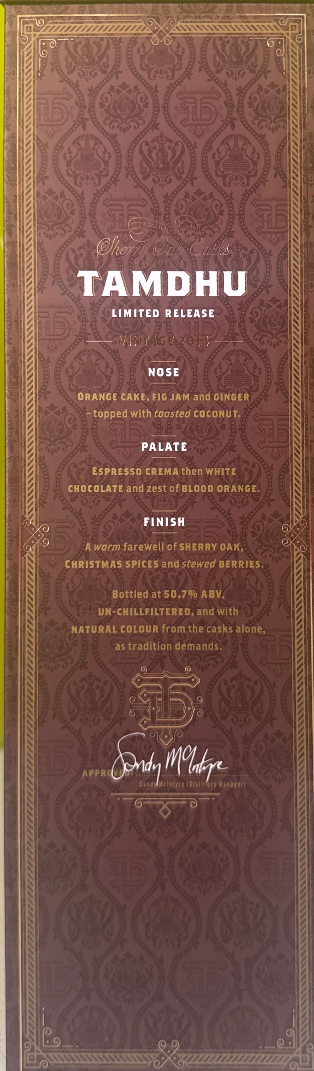 Tamdhu 2014 Vintage Oloroso Whisky - Tamdhu Distillery (700 mL) alcohol collectible [Barcode 5010852056969] - Main Image 4