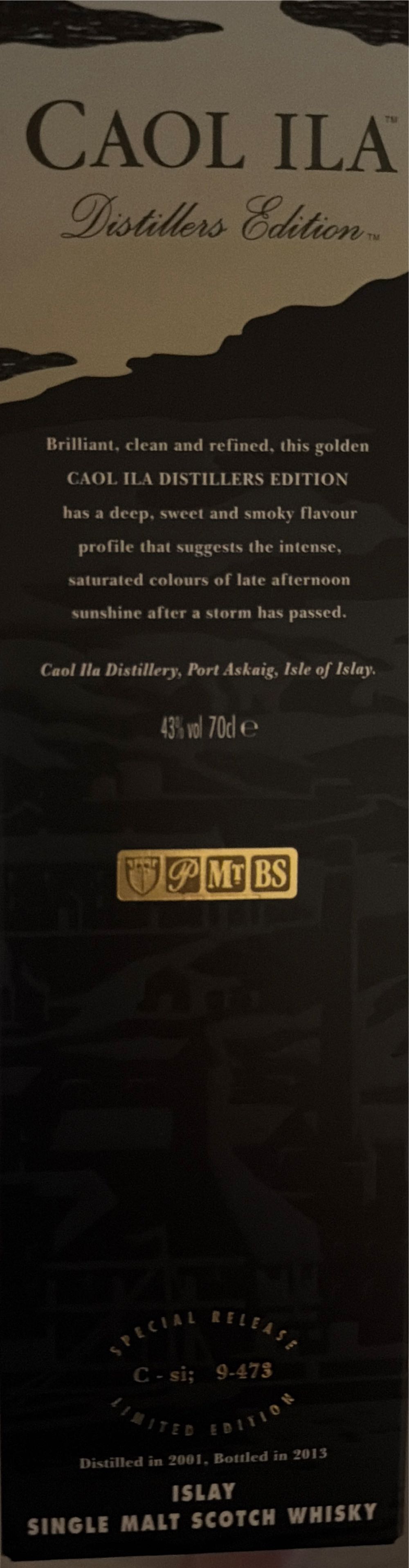 Caol Ila Distillers Edition - Caol Ila Distillery (Port Askaig, Isle of Islay, Scotland) (1000 ml) alcohol collectible [Barcode 5000281020983] - Main Image 2