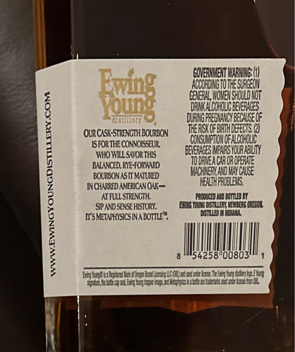 Ewing Young Cast Strength Bourbon Whiskey - Ewing Young Distillery (750 mL) alcohol collectible [Barcode 854258008031] - Main Image 3