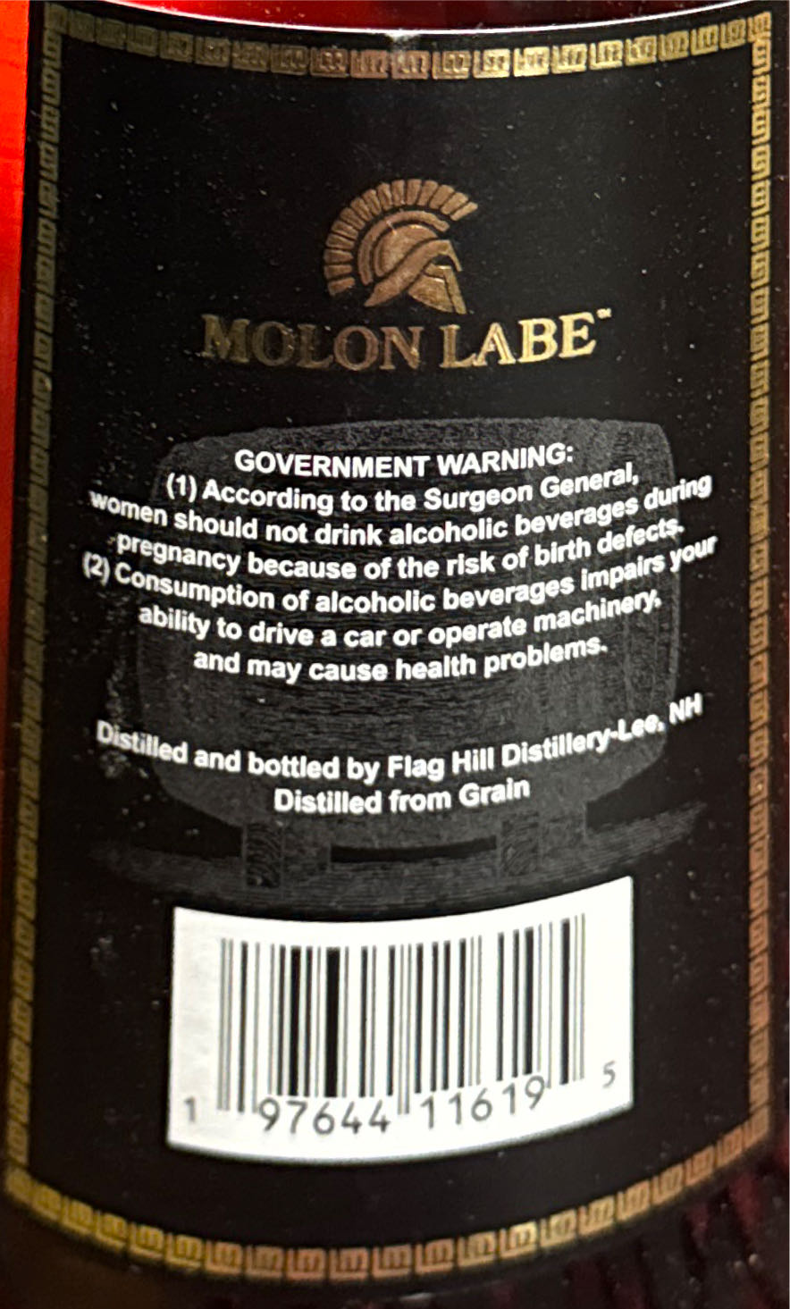 Molon Labe Single Barrel Bourbon - Flagg Hill Distillery (750 mL) alcohol collectible [Barcode 197644116195] - Main Image 2