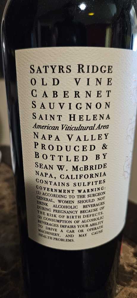 Satyrs Ridge Napa Valley "OKI” Cabernet Savignon - Sean Walker McBride (750 mL) alcohol collectible - Main Image 2