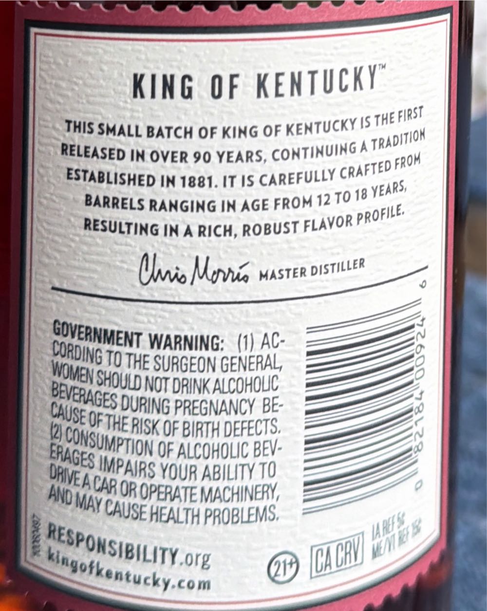 King Of Kentucky Small Batch 3 - Brown Foreman Distillers (750 mL) alcohol collectible [Barcode 082184009246] - Main Image 3