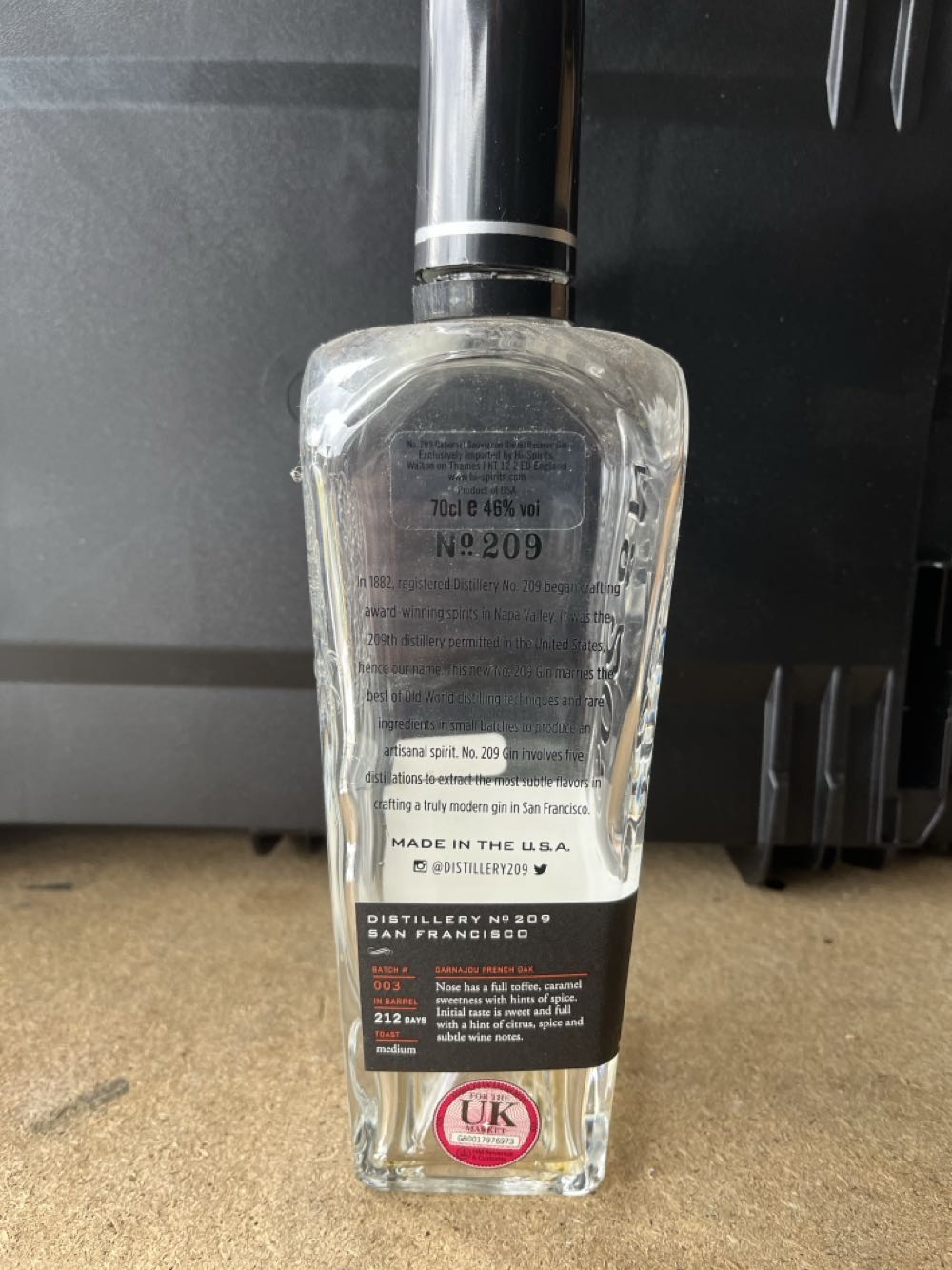 No 209 Barrel Reserve Gin - Distillery 209 alcohol collectible [Barcode 040232114991] - Main Image 3