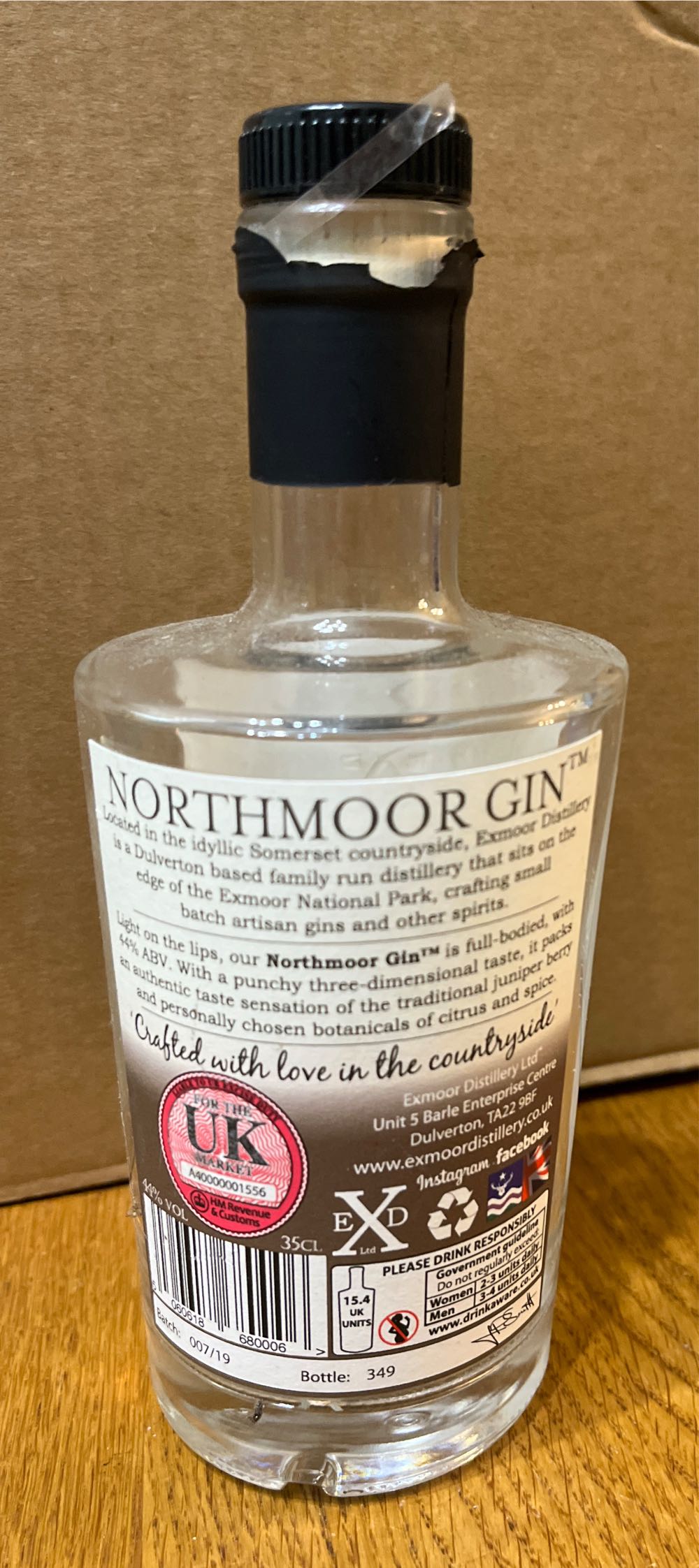 Northmoor Gin - Exmoor Distillery (350 mL) alcohol collectible [Barcode 5060618680006] - Main Image 2
