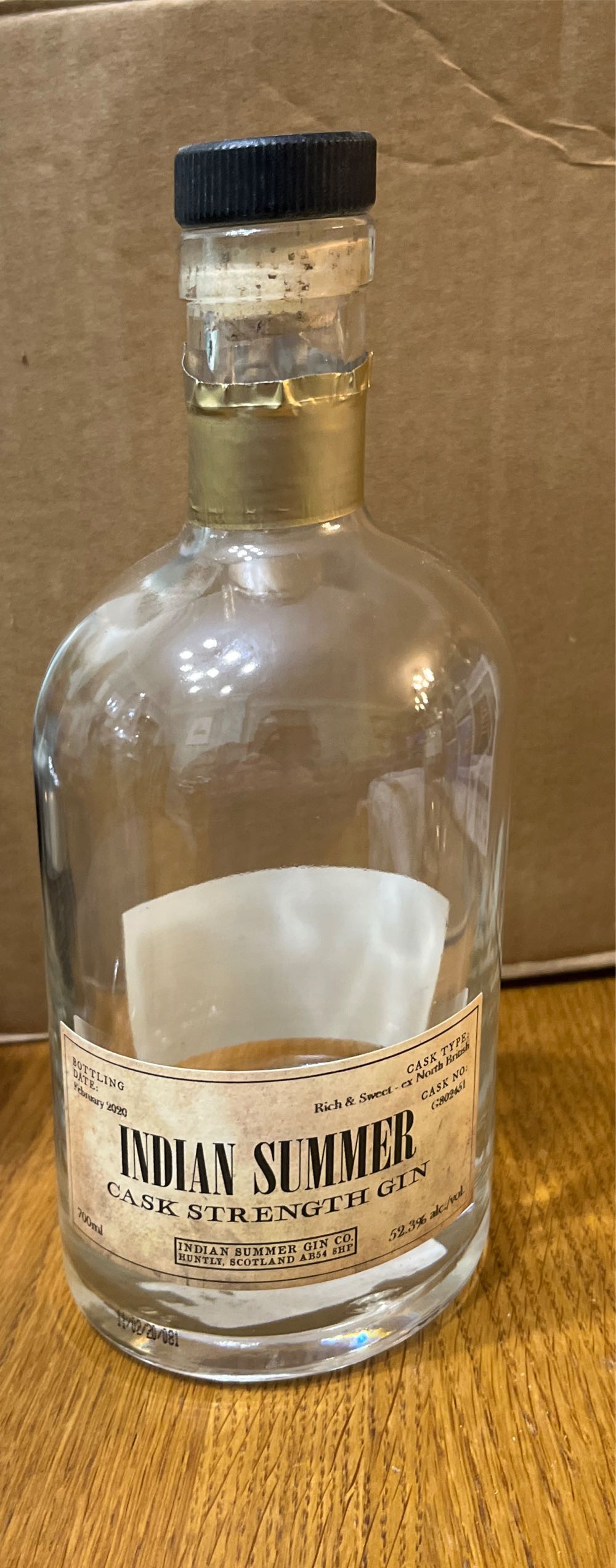 Indian Summer Cask Strength Gin Rich & Sweet -ex North British Velvet Bag - Indian Summer Gin Co (700 mL) alcohol collectible [Barcode 5060294573067] - Main Image 2