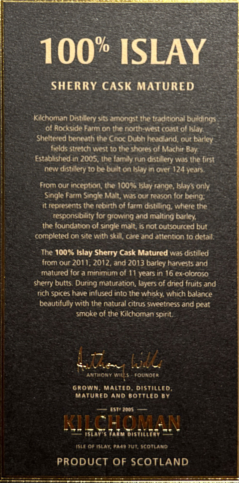 Kilchoman 100% Islay Sherry Cask Matured 11 Years Old - Kilchoman Distillery (700 mL) alcohol collectible [Barcode 5060210708801] - Main Image 4