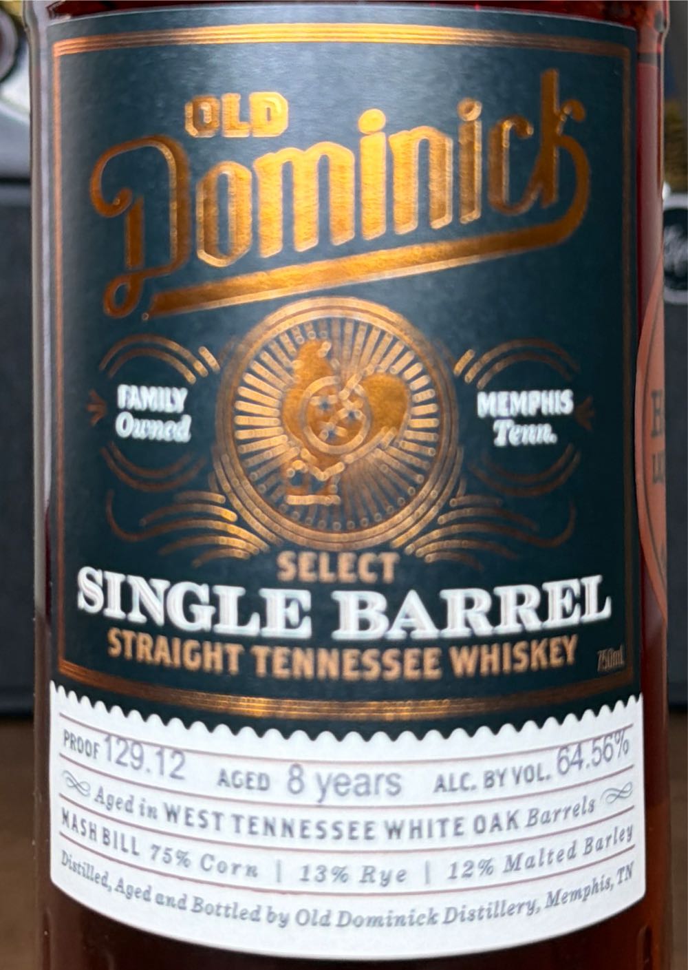 Old Dominick Select Single Barrel Straight Tennessee Whiskey - Old Dominick Distillery alcohol collectible - Main Image 2