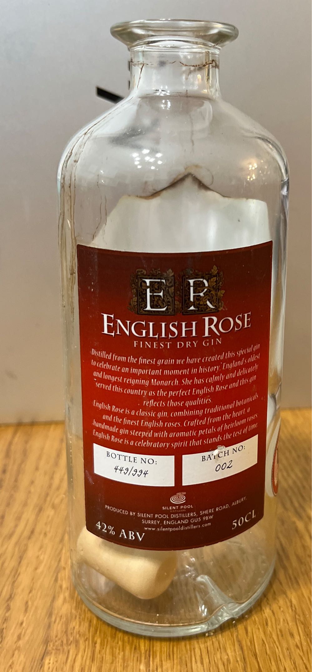 English Rose Finest Dry Gin  - Silent Pool Distillers (500 mL) alcohol collectible - Main Image 2