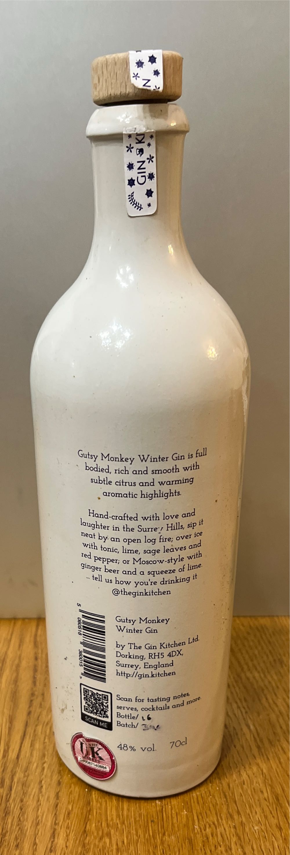 Monkey Gin Kitchen Gutsy Monkey Winter Gin - The Gin Kitchen (Dorking, Surrey, England, UK) (700 mL) alcohol collectible [Barcode 5060518360015] - Main Image 2