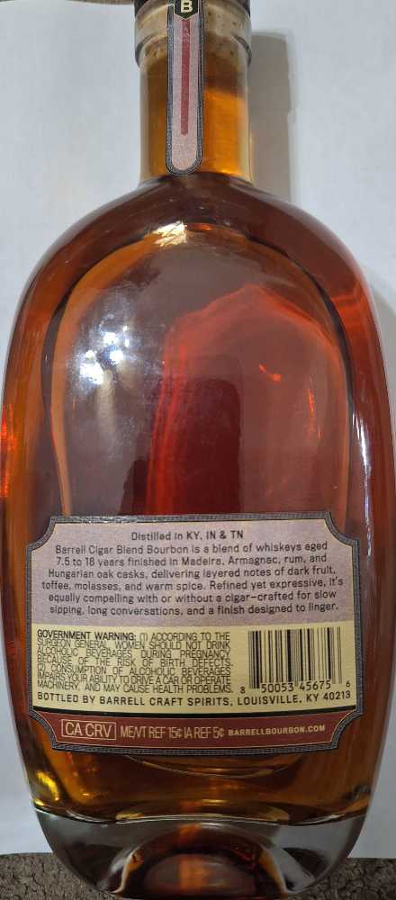 Blend Bourbon Cigar Blend 750ml Barrell - Barrel Craft Spirits (750 mL) alcohol collectible [Barcode 850053456756] - Main Image 2