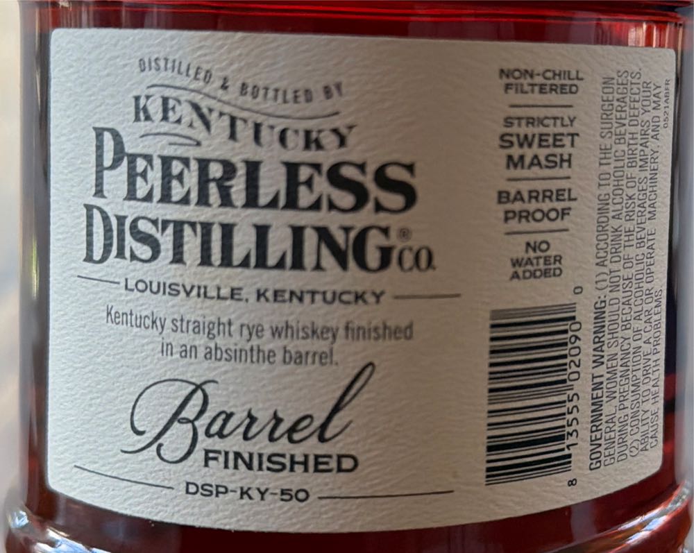 Peerless Absinthe Barrel Finished - Kentucky Peerless Distilling Co. (750 mL) alcohol collectible [Barcode 813555020900] - Main Image 2