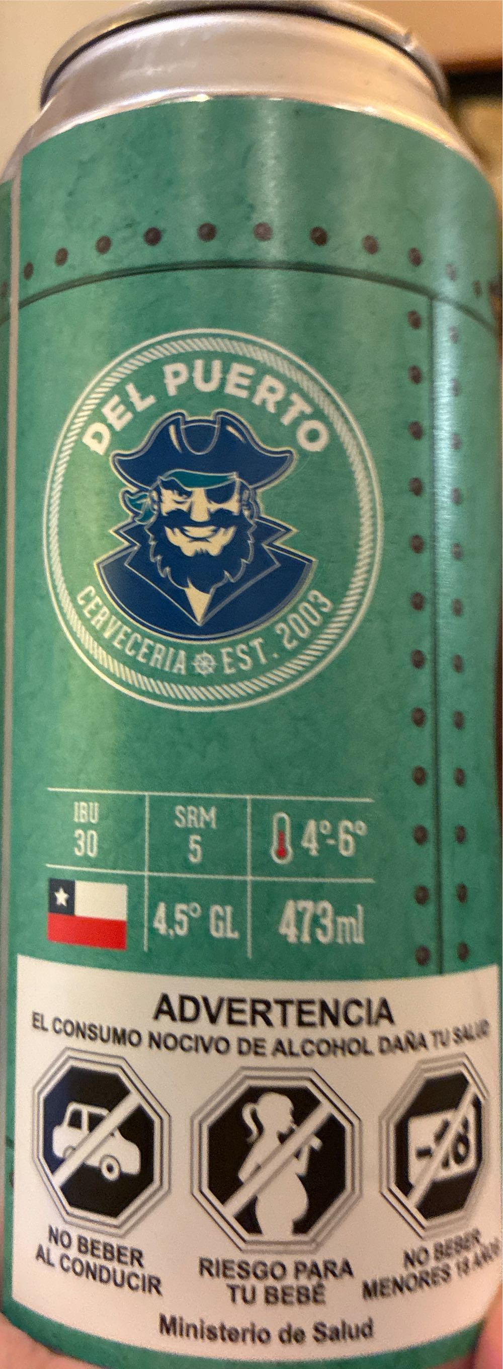 Pilsen Lager - Cerveza Del Puerto - Cerveza Del Puerto SPA (473 mL) alcohol collectible [Barcode 7804616930514] - Main Image 2