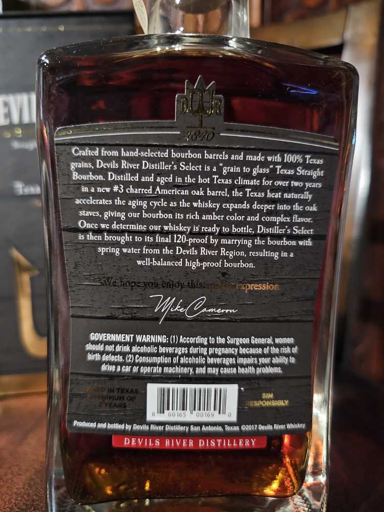 Devil’s River Distiller’s Select  - Devils River Distillery (750 mL) alcohol collectible [Barcode 189854000050] - Main Image 2