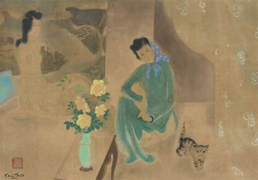 Two Young Women - Tran Van Tho art collectible - Main Image 1