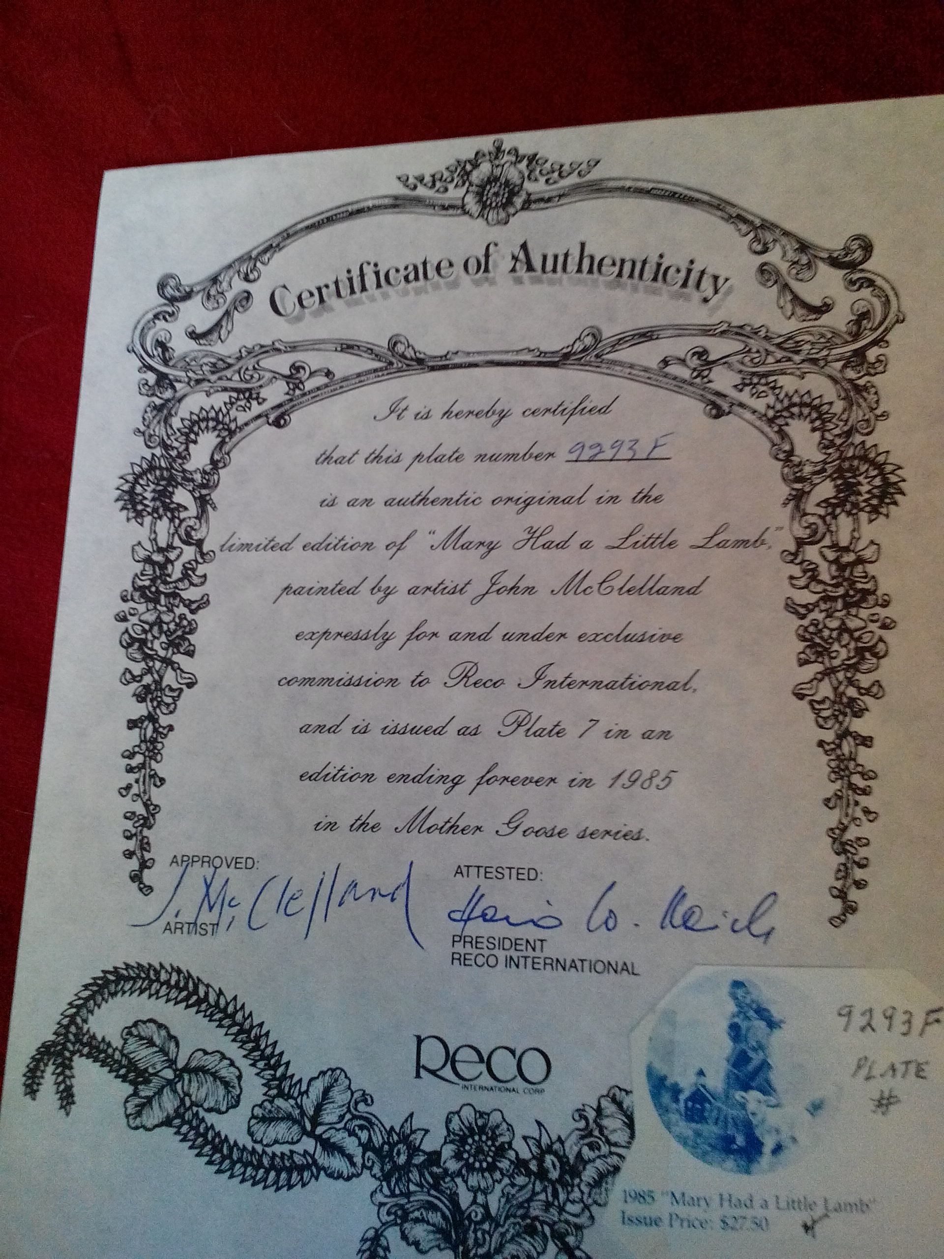 1985 "Mary had a little Lamb” plate - J. McClelland art collectible - Main Image 2