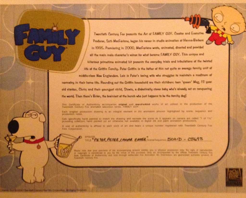 Pencil Sketch Of Stewie Griffin From "Peter, Peter, Caviar Eater” Episode Of Family Guy - Twentieth Century art collectible - Main Image 2