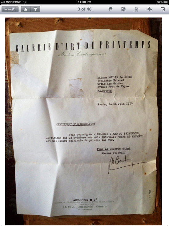 Jeune femme à l’enfant tenant un tambourin  - Mai Trung Thu art collectible - Main Image 2