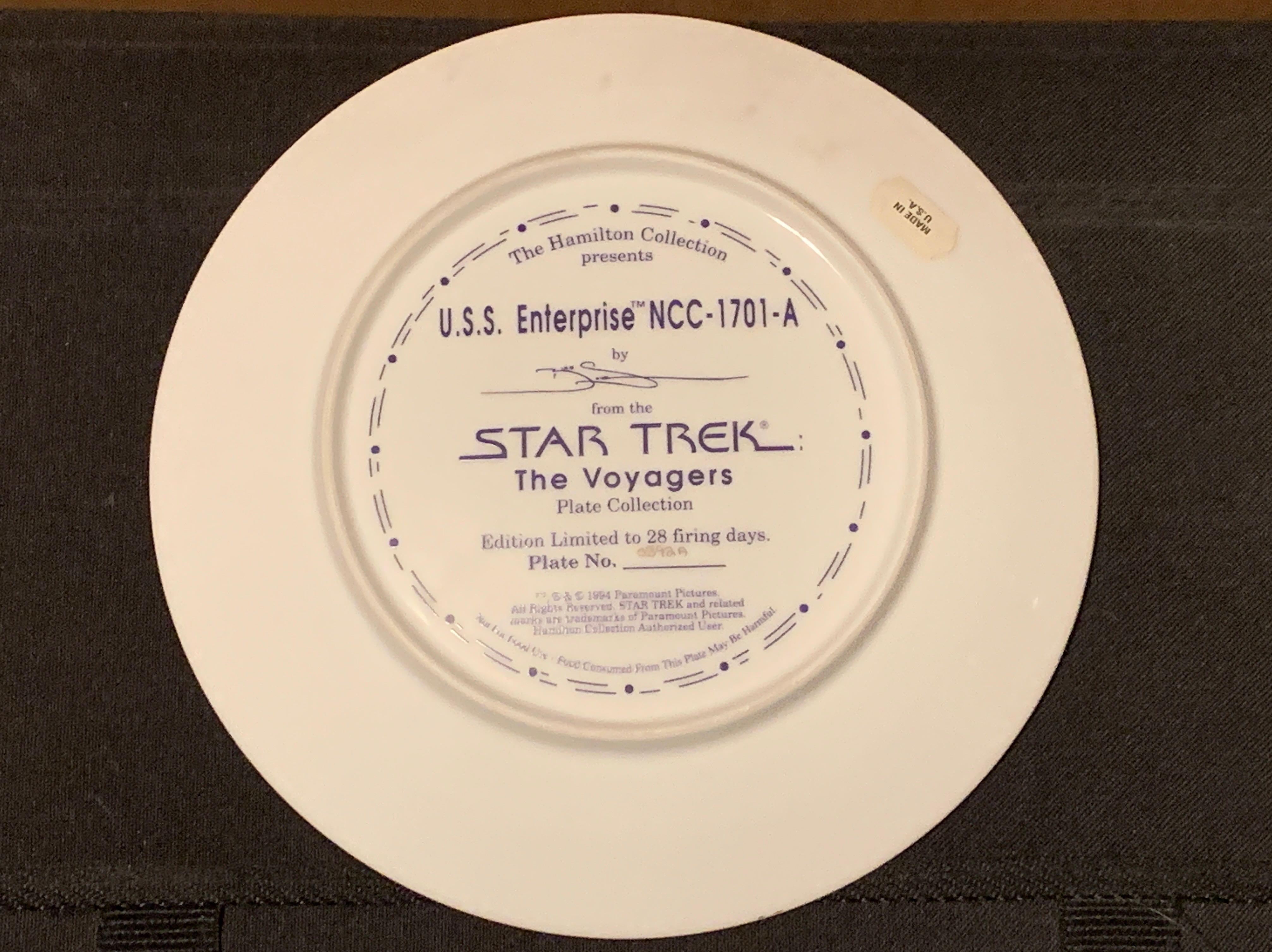USS ENTERPRISE A PLATE - Artist Unknown art collectible - Main Image 2