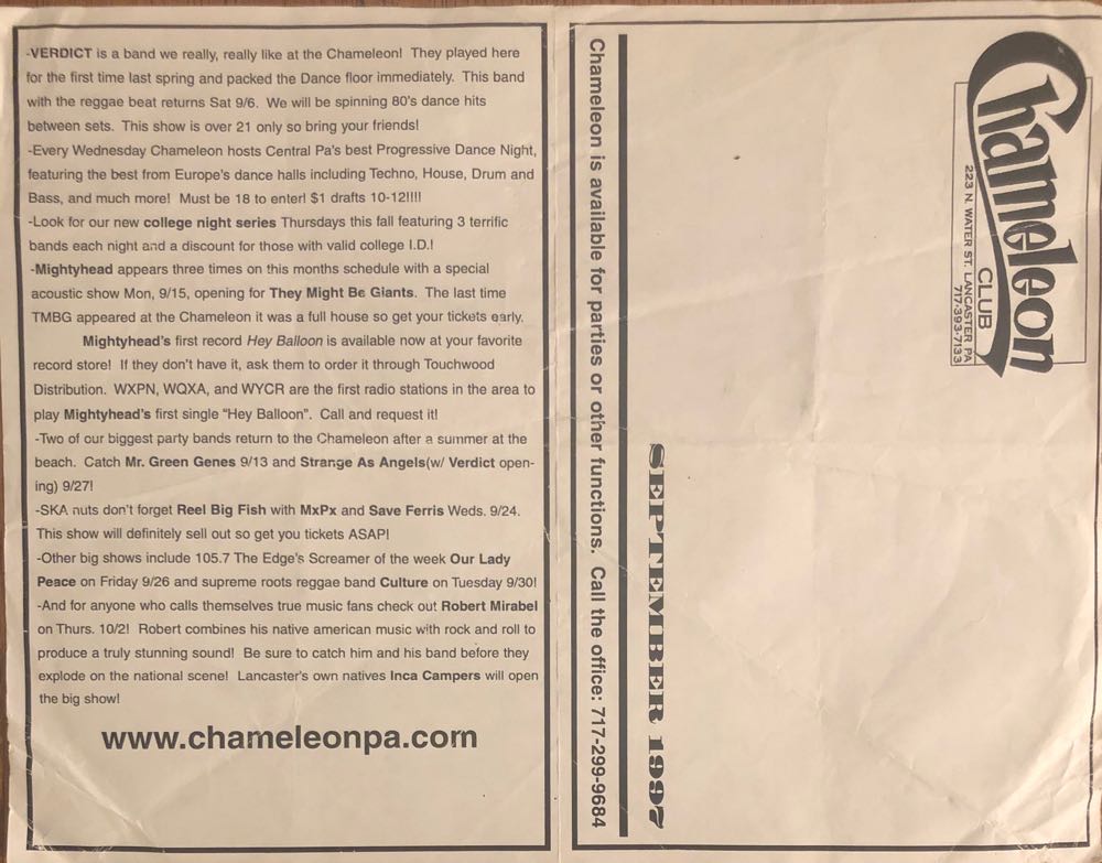 Chameleon Club September 1997 Show Calendar - Chameleon Club art collectible - Main Image 2