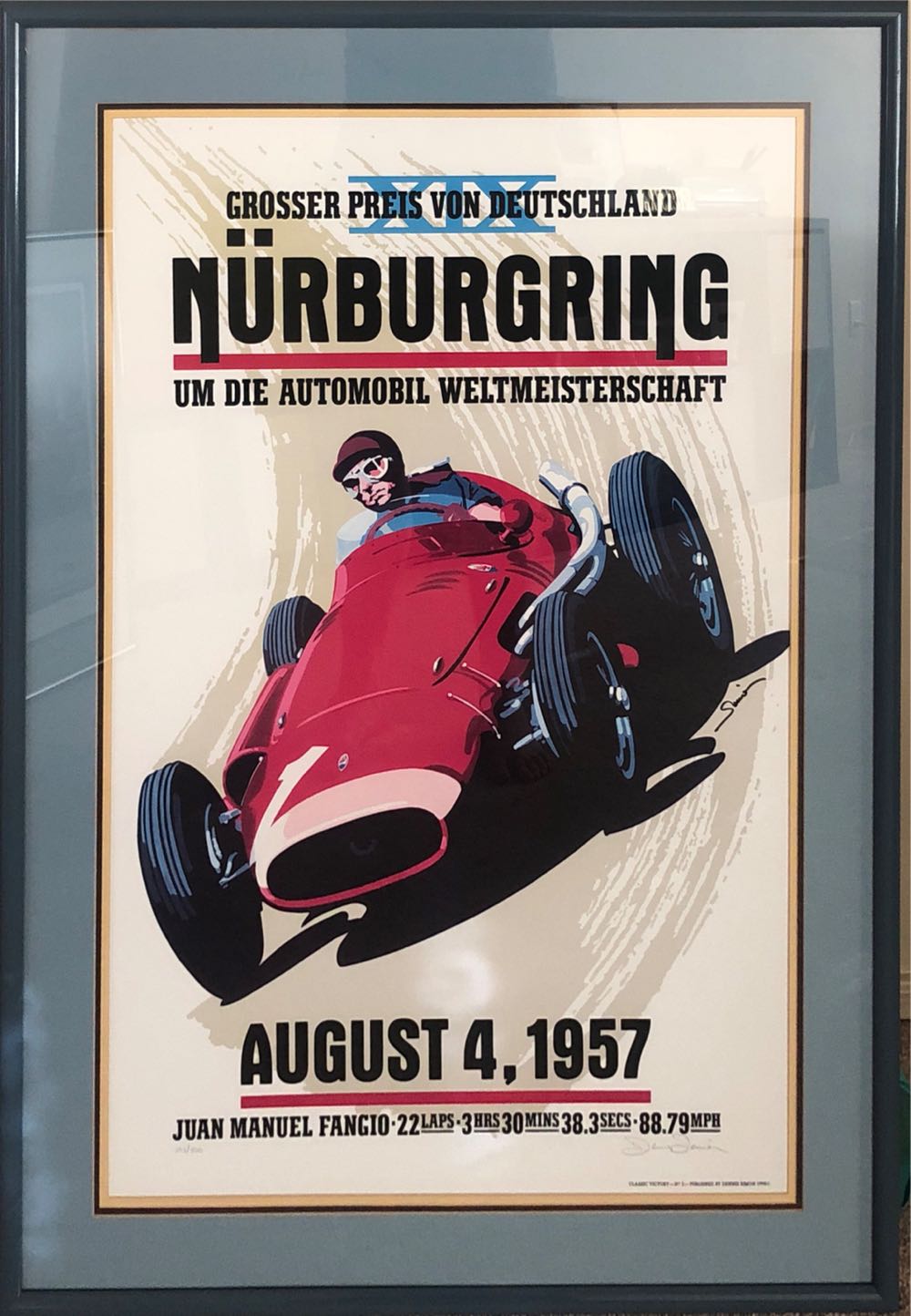 Nurburgring 1957 Fangio Masrati 250 F - Signed - Dennis Simon art collectible - Main Image 2