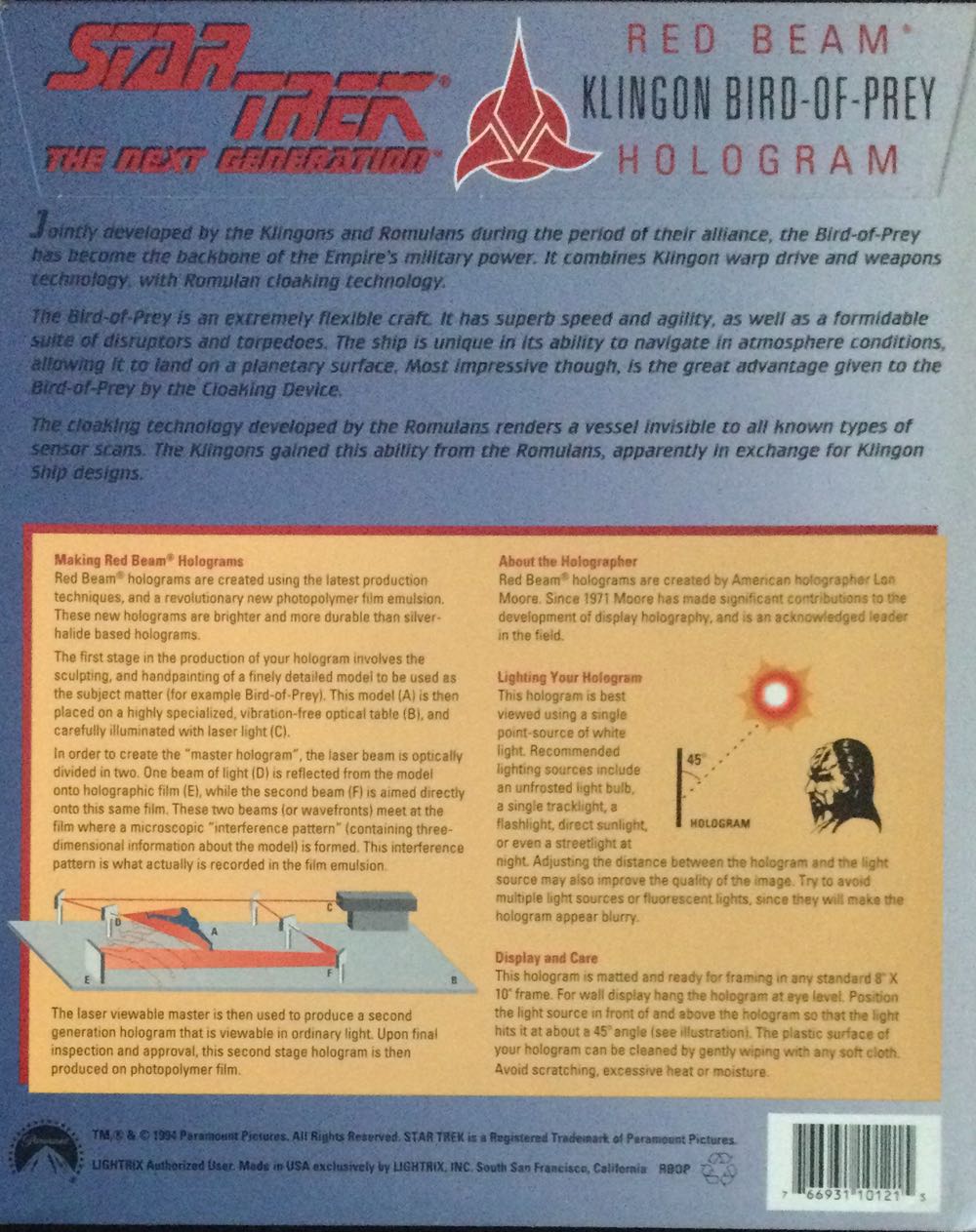 Star Trek The Next Generation Red Beam Klingon Bird Of Prey Hologram  art collectible [Barcode 766931101215] - Main Image 2