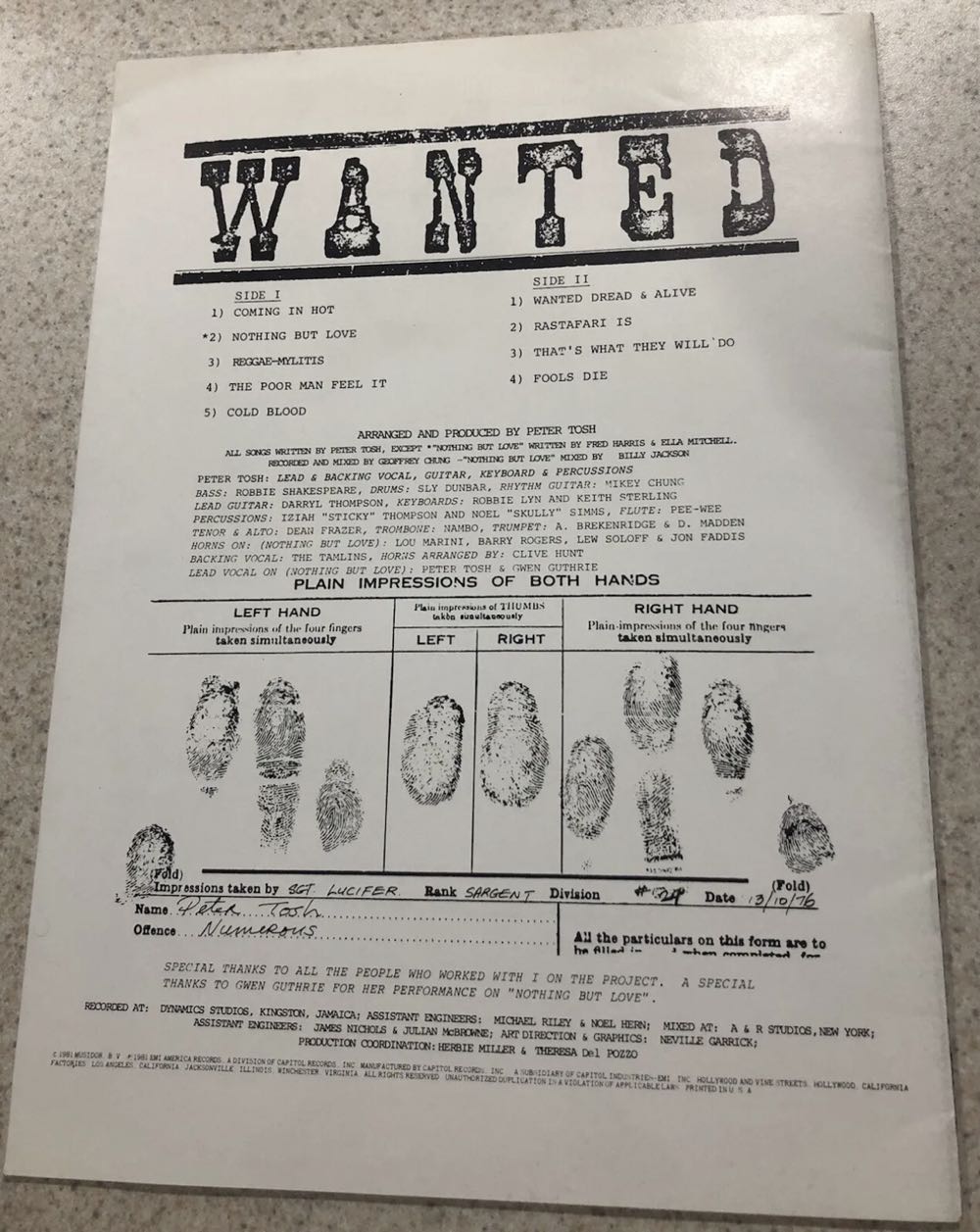 Peter Tosh On Rolling Stones Records “Wanted Dread Or Alive” Tour Program - Peter Tosh art collectible - Main Image 2