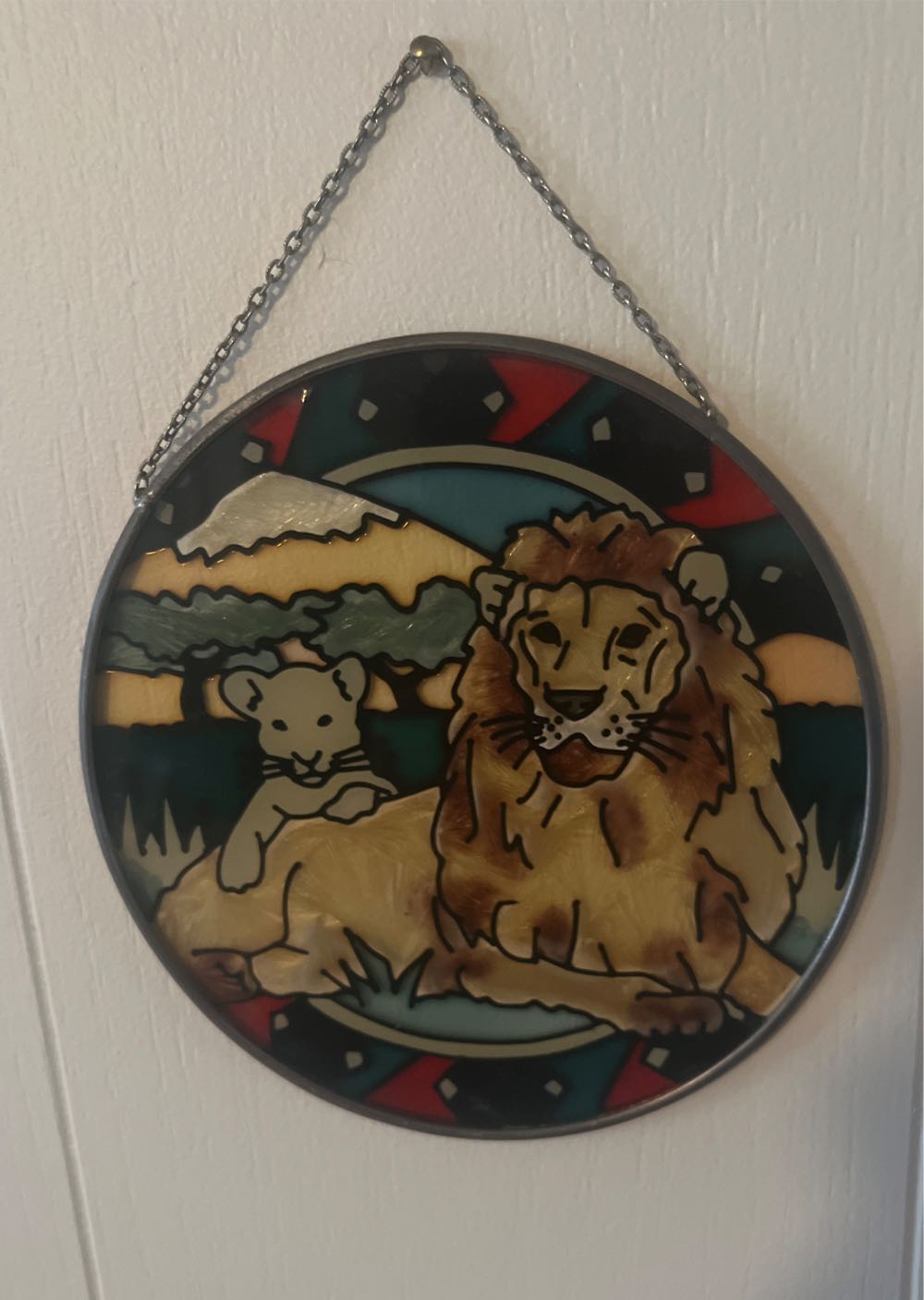 Joan Baker Hand Painted Hanging Window Art Glass Suncatcher Lions - Joan Baker art collectible - Main Image 2