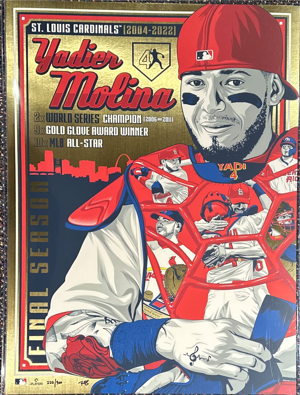 Yadier Molina Phenom Gallery St. Louis Cardinals 18” X 24” Gold Foil Serigraph  art collectible [Barcode 840790129136] - Main Image 2