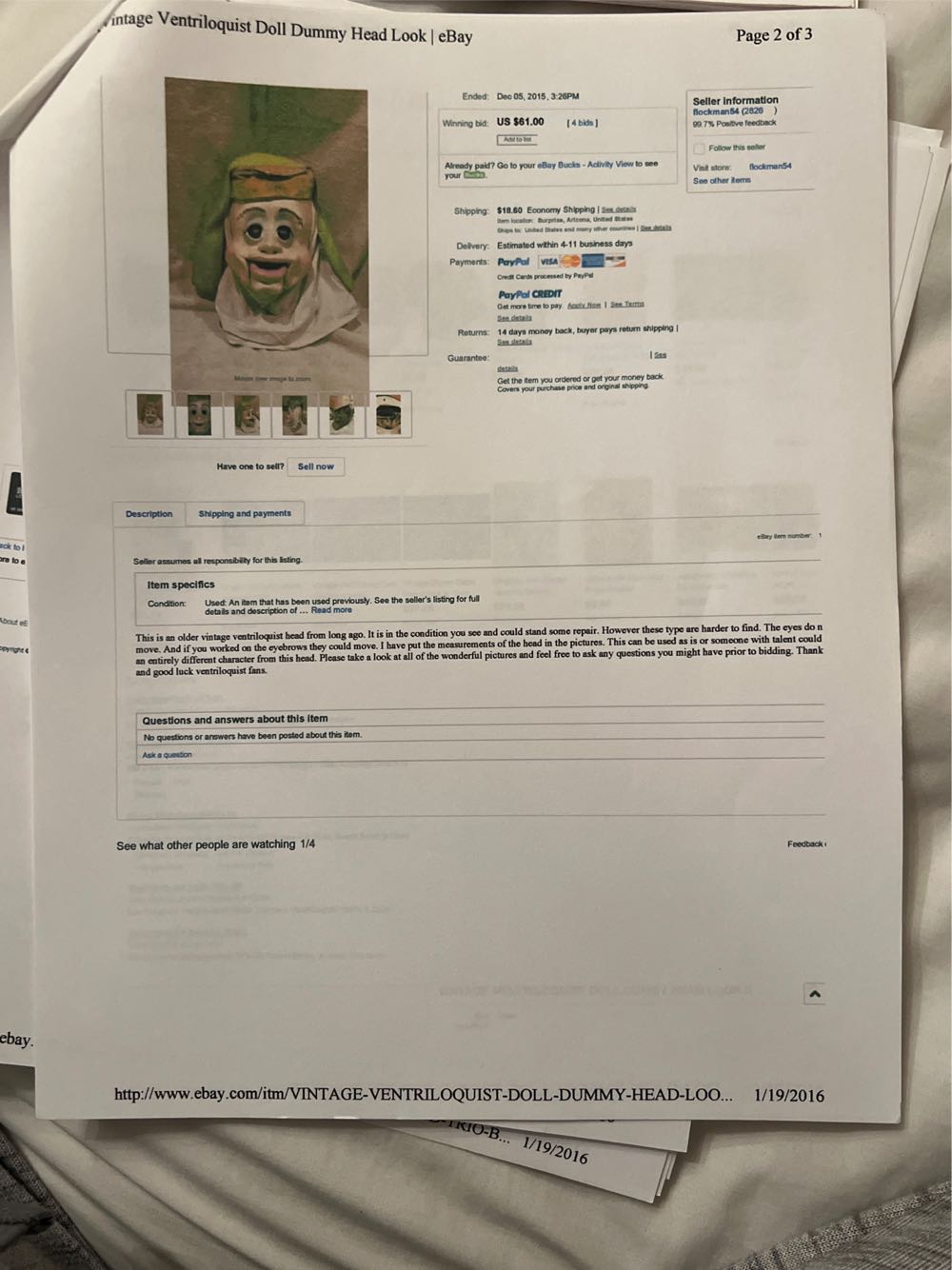 Gypsy Ventriloquist Head  art collectible - Main Image 2