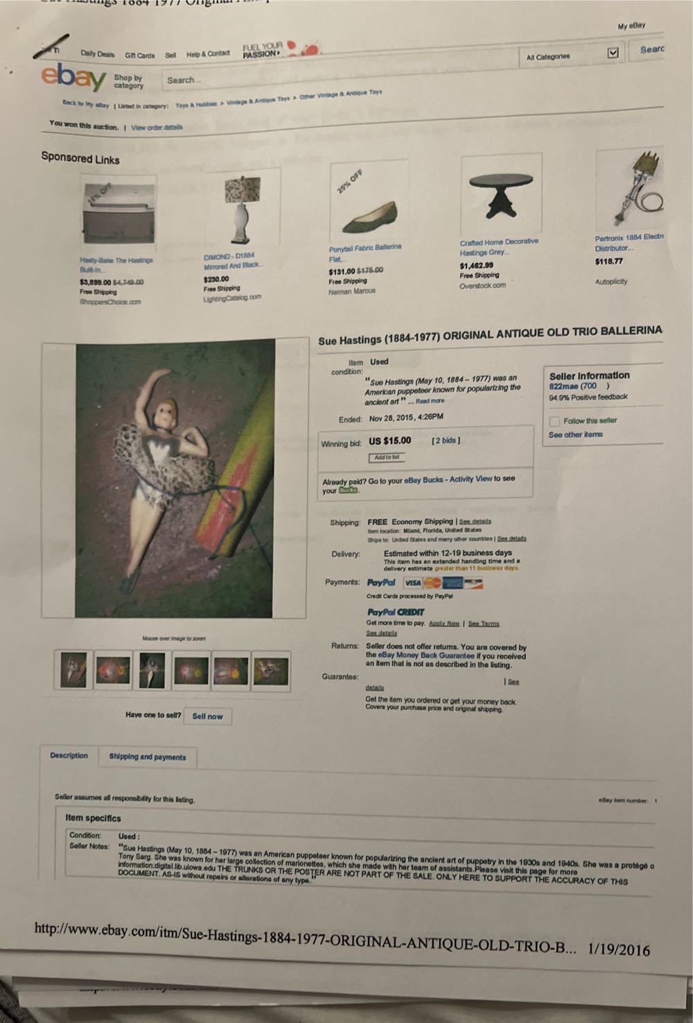 Sue hastings ballerina Trio - Sue Hastings art collectible - Main Image 2