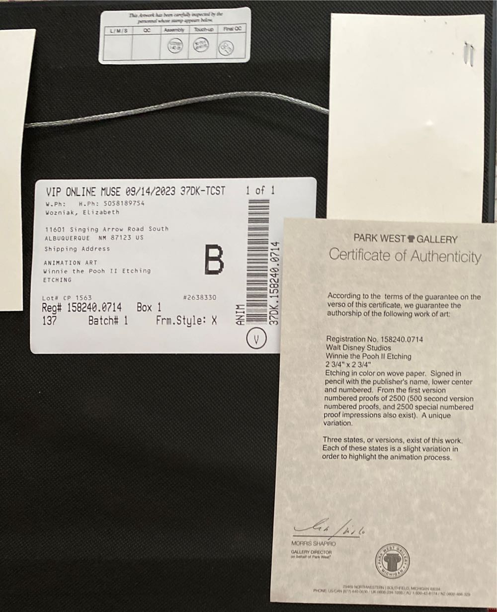 Winnie The Pooh II Etching - Walt Disney Studios Animation Art art collectible - Main Image 3