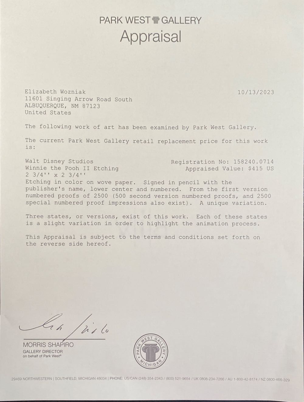 Winnie The Pooh II Etching - Walt Disney Studios Animation Art art collectible - Main Image 4