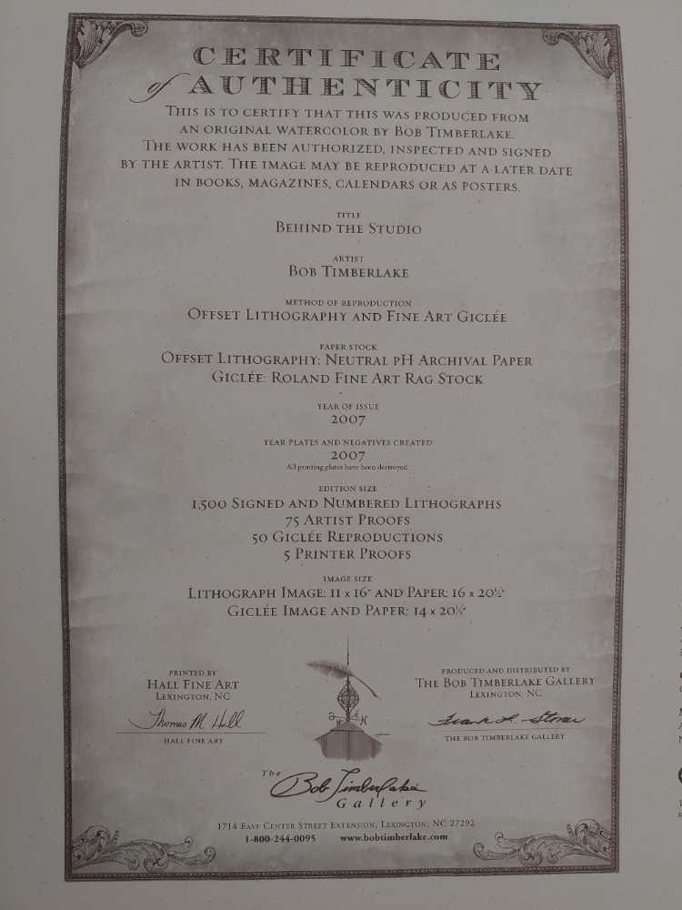 Behind The Studio  - Bob Timberlake art collectible - Main Image 3