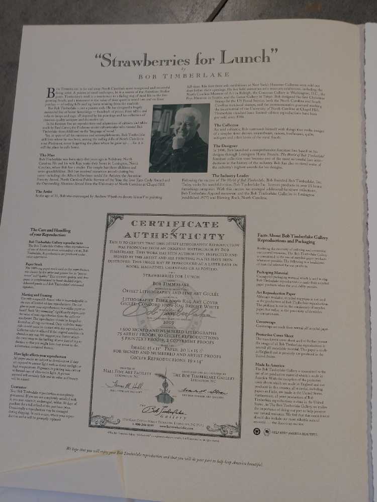 Strawberries For Lunch Bonus - Bob Timberlake art collectible - Main Image 3