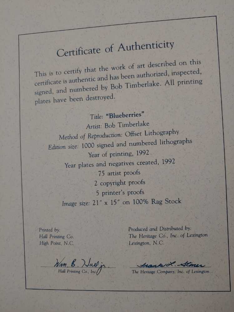 Blueberries  - Bob Timberlake art collectible - Main Image 2
