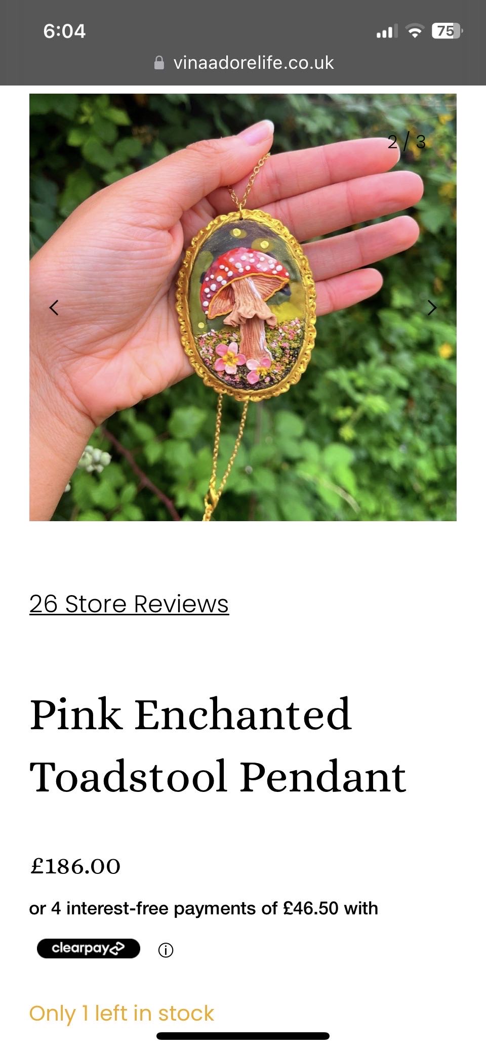 Pink Enchanted Toadstool Pendant - Zovina Marie art collectible - Main Image 3