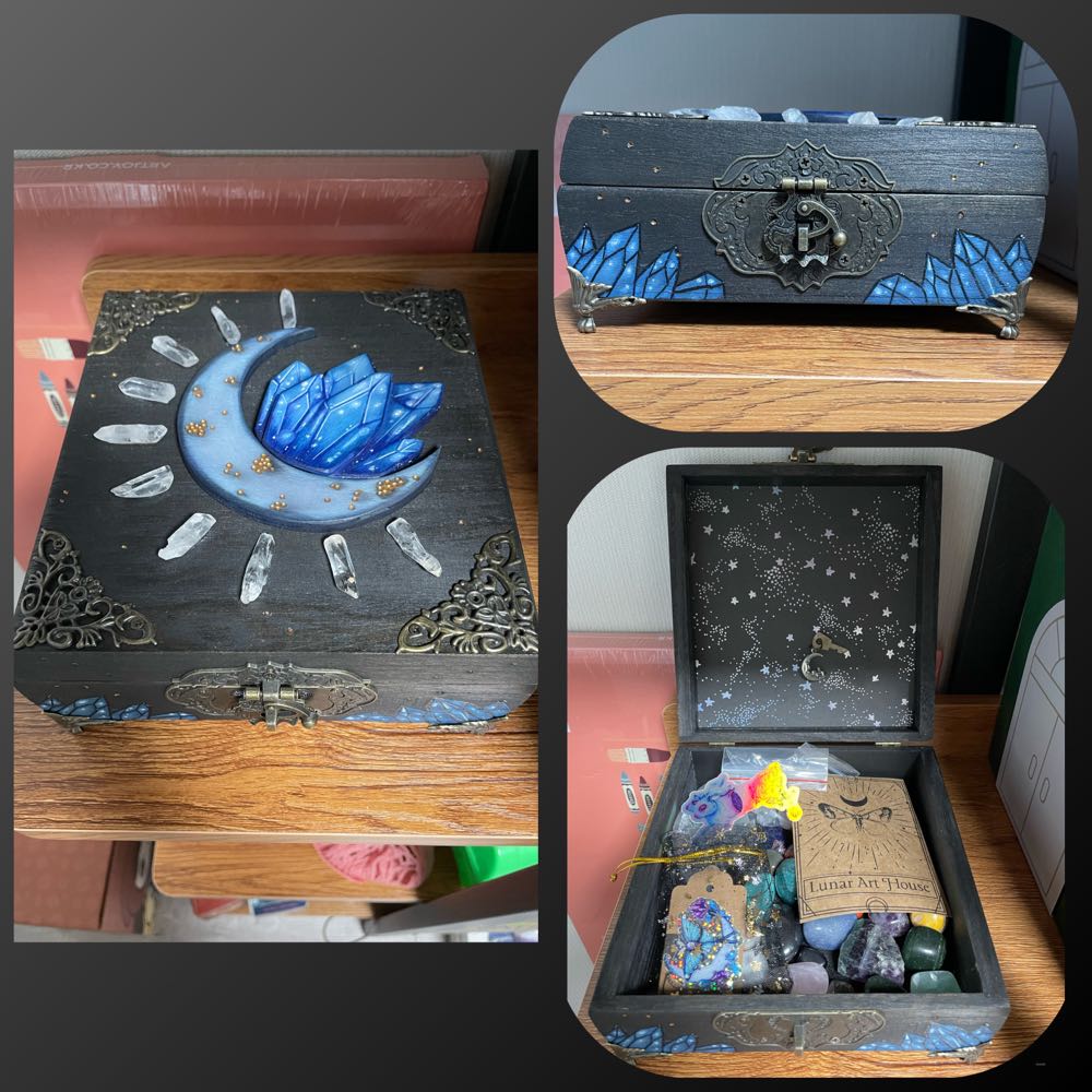 Blue Crystal Moon Hidden Key Box - Candace Houchin art collectible - Main Image 2