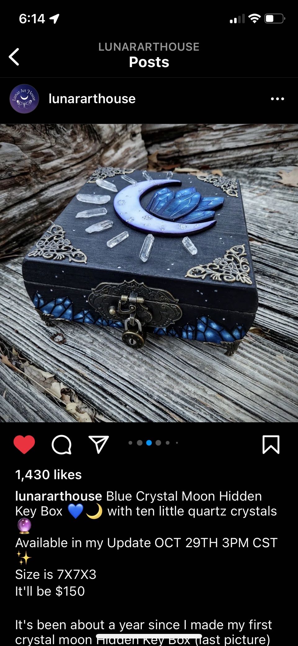 Blue Crystal Moon Hidden Key Box - Candace Houchin art collectible - Main Image 3