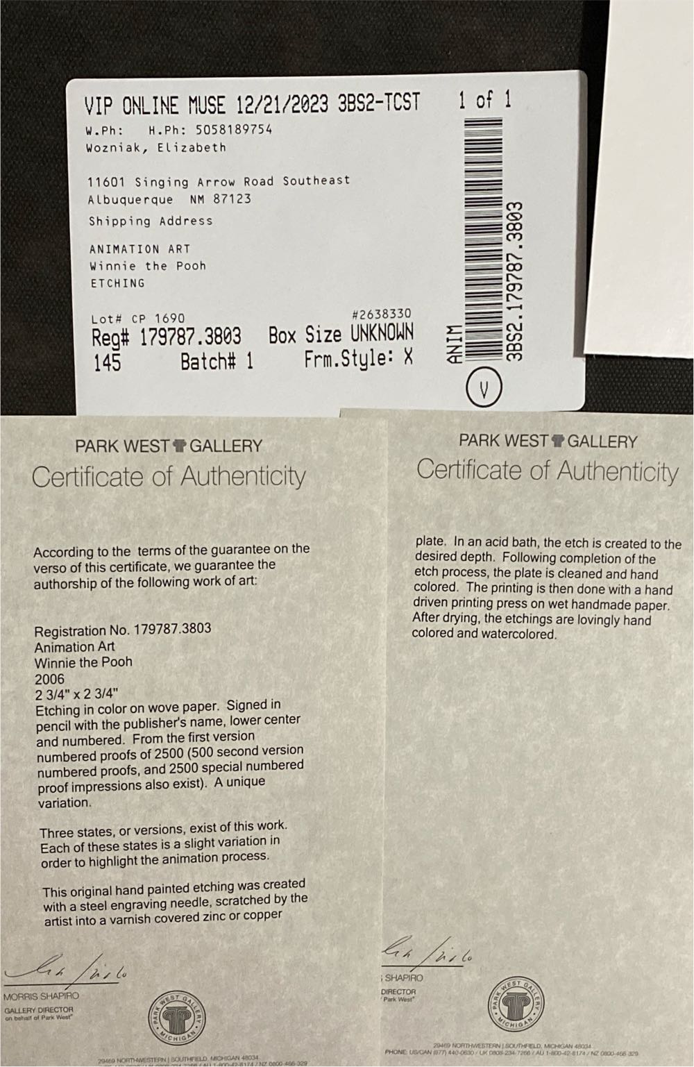 Winnie the Pooh Etching - Walt Disney Studios Animation Art art collectible - Main Image 3